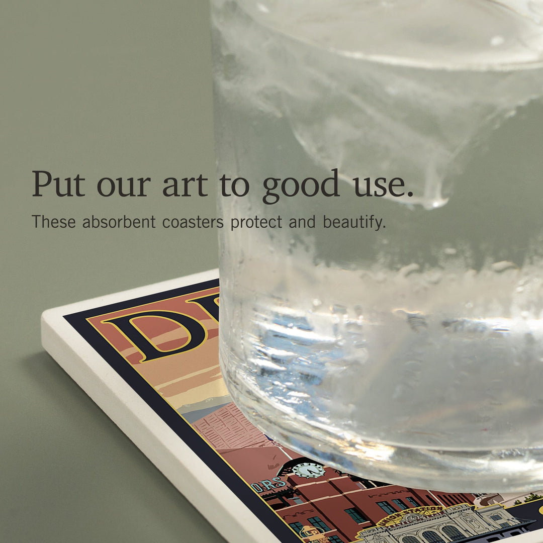 Denver, Colorado, Skyline View, Coasters Coasters Lantern Press