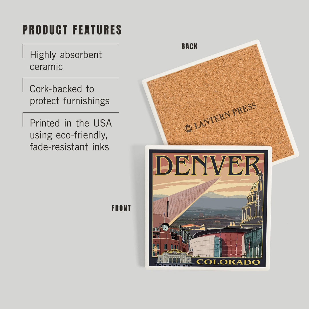 Denver, Colorado, Skyline View, Coasters Coasters Lantern Press