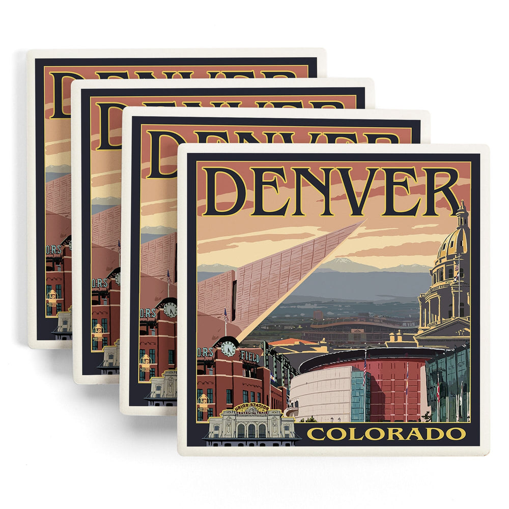 Denver, Colorado, Skyline View, Coasters Coasters Lantern Press