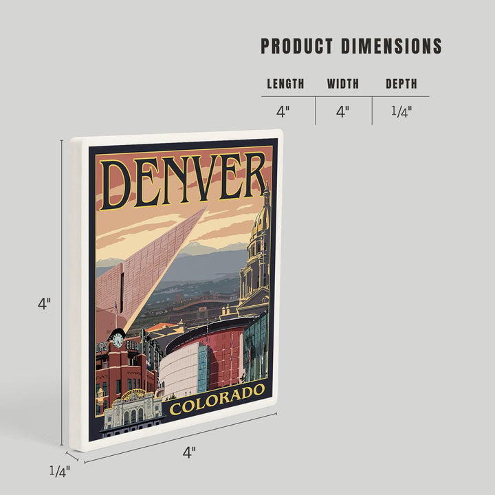 Denver, Colorado, Skyline View, Coasters Coasters Lantern Press