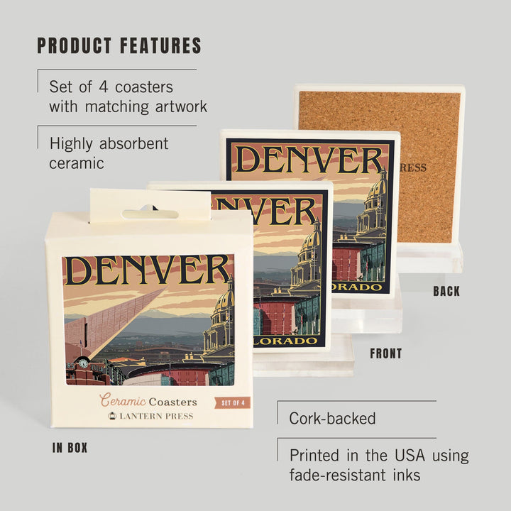 Denver, Colorado, Skyline View, Coasters Coasters Lantern Press