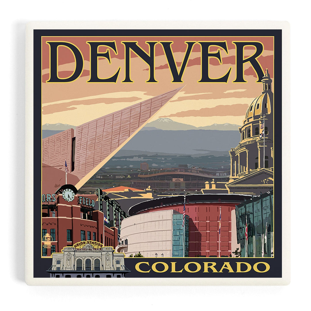 Denver, Colorado, Skyline View, Coasters Coasters Lantern Press