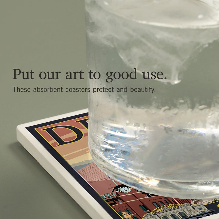 Denver, Colorado, Skyline View, Coasters Coasters Lantern Press