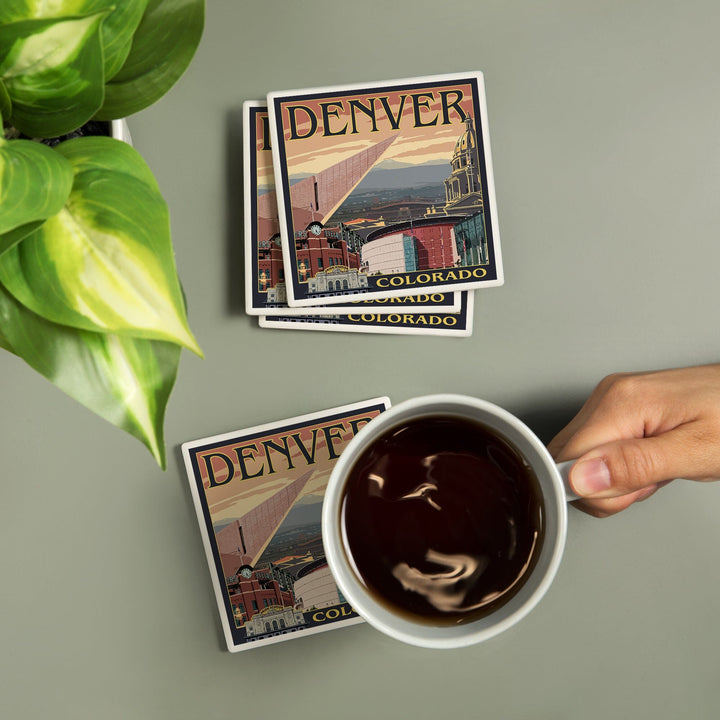 Denver, Colorado, Skyline View, Coasters Coasters Lantern Press