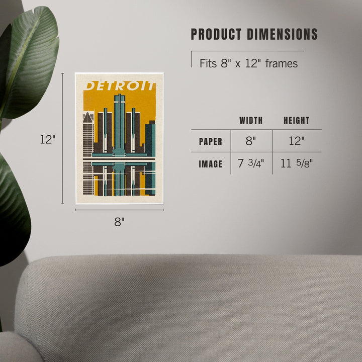 Detroit, Michigan, Woodblock, Art & Giclee Prints - Lantern Press