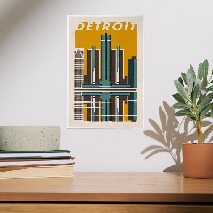 Detroit, Michigan, Woodblock, Art & Giclee Prints - Lantern Press
