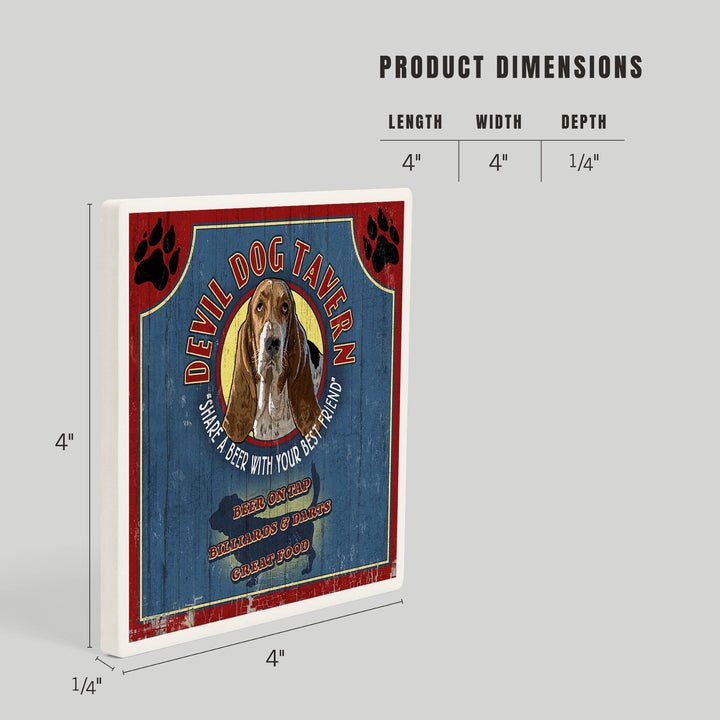Devil Dog Tavern Vintage Sign, Basset Hound, Coasters Coasters Lantern Press