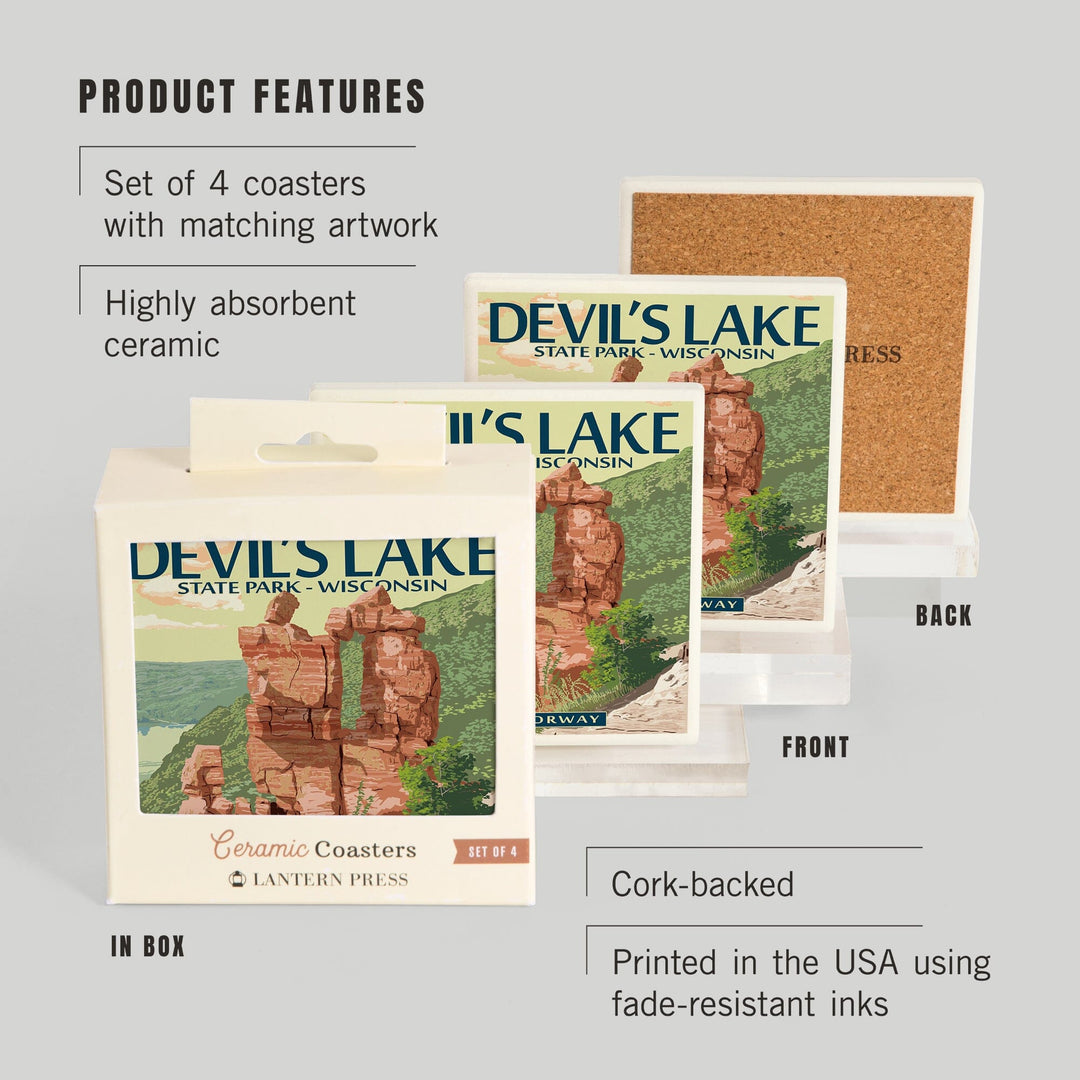 Devil's Lake Park, Wisconsin, Devil's Doorway, Coasters Coasters Lantern Press