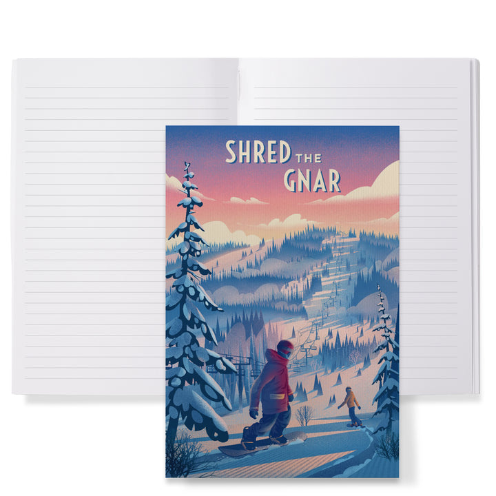 Lined 6x9 Journal, Shred the Gnar, Snowboarding, Lay Flat, 193 Pages, FSC paper