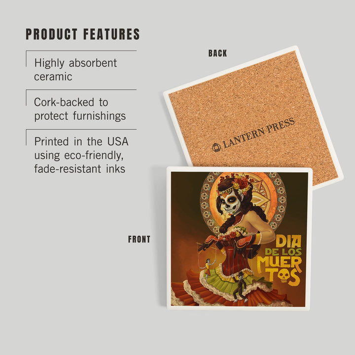 Dia De Los Muertos Marionettes, Day of the Dead, Coasters Coasters Lantern Press