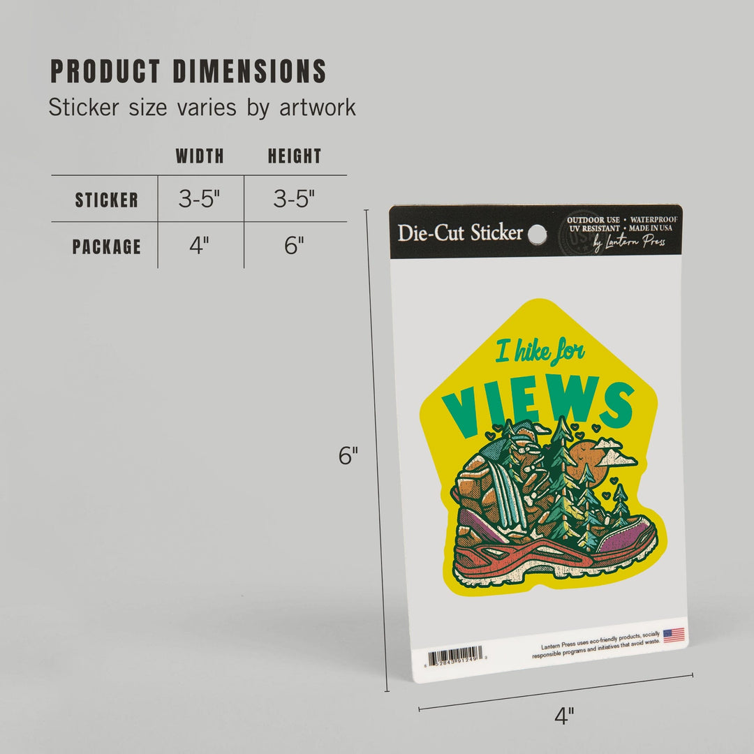 Distressed, I hike for views, Adventure Seeker, Ready to Roam, Contour, Vinyl Sticker Sticker Lantern Press