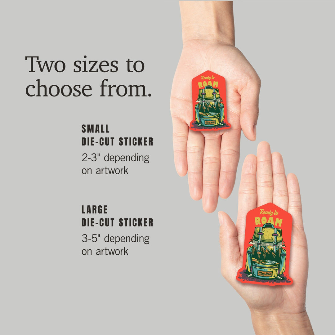 Distressed I hike for views, Adventure Seeker, Ready to Roam, Contour, Vinyl Sticker Sticker Lantern Press