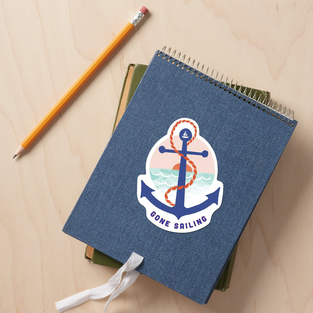 Dockside Collection, Gone Sailing, Anchor, Contour, Vinyl Sticker Sticker Lantern Press
