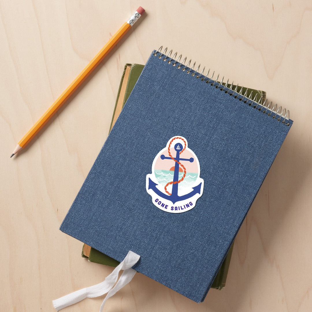 Dockside Collection, Gone Sailing, Anchor, Contour, Vinyl Sticker Sticker Lantern Press