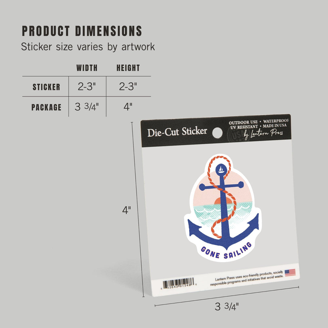 Dockside Collection, Gone Sailing, Anchor, Contour, Vinyl Sticker Sticker Lantern Press