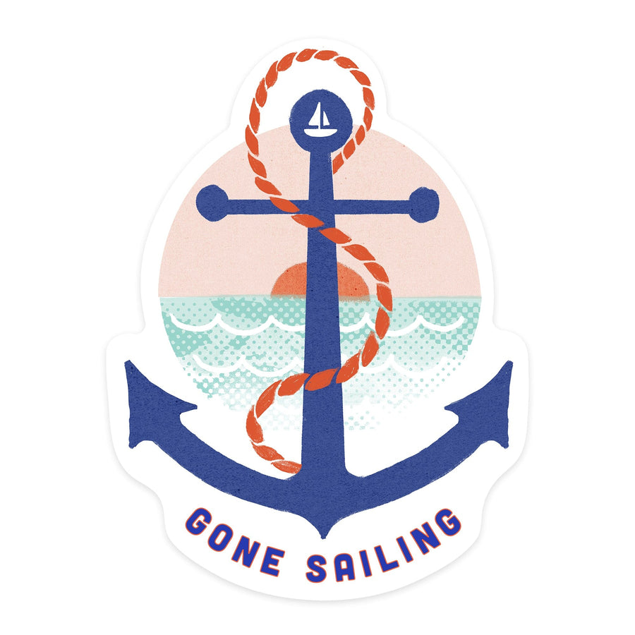 Dockside Collection, Gone Sailing, Anchor, Contour, Vinyl Sticker Sticker Lantern Press