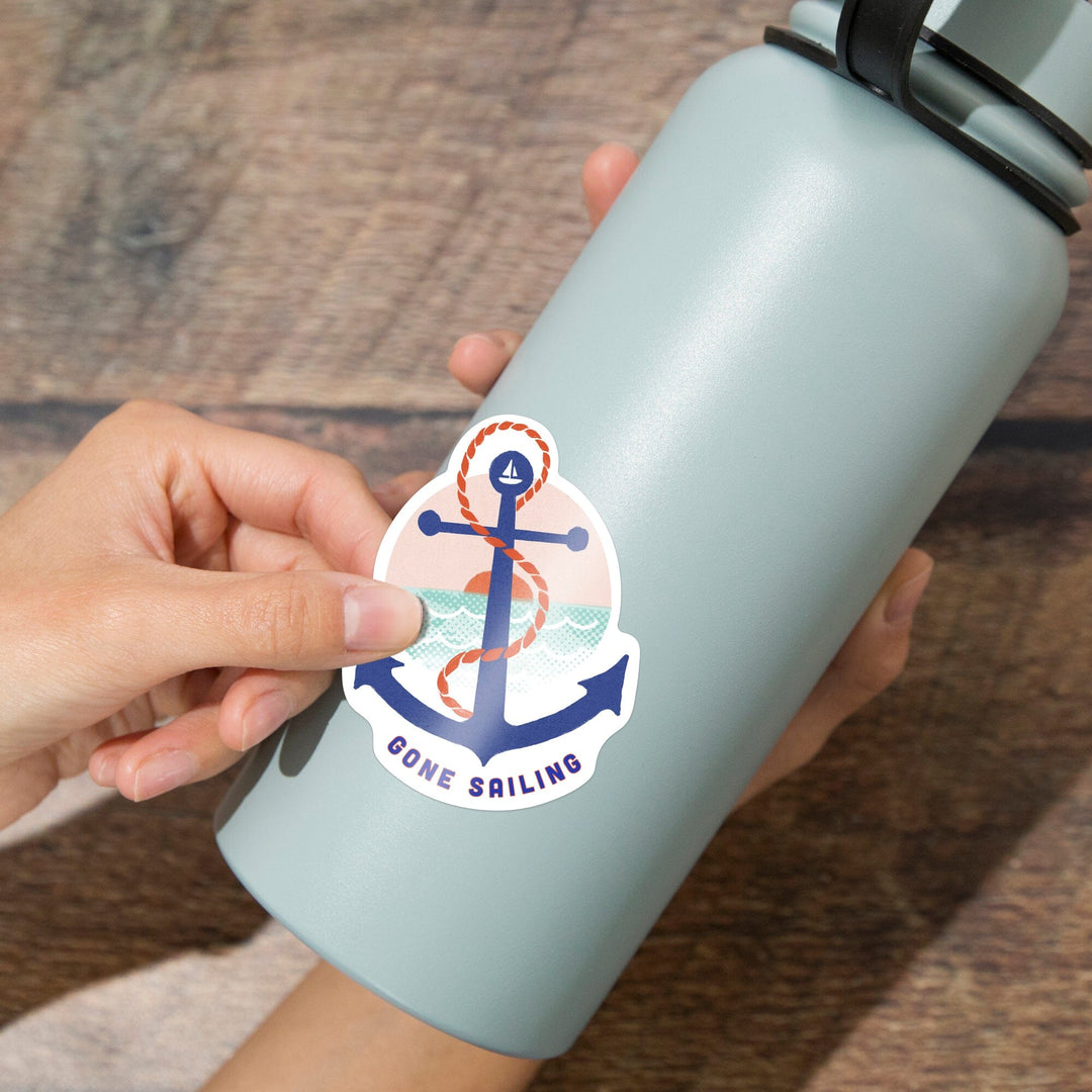 Dockside Collection, Gone Sailing, Anchor, Contour, Vinyl Sticker Sticker Lantern Press