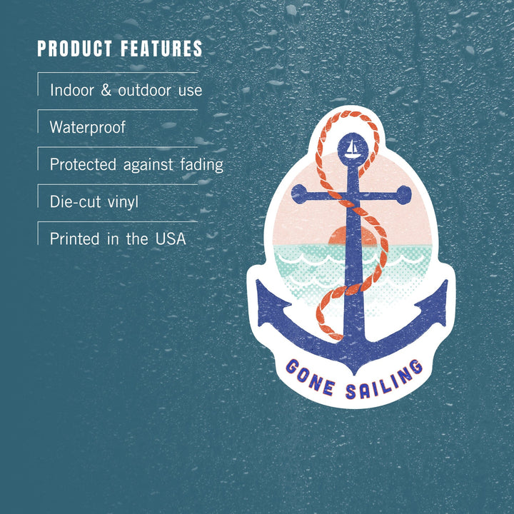 Dockside Collection, Gone Sailing, Anchor, Contour, Vinyl Sticker Sticker Lantern Press