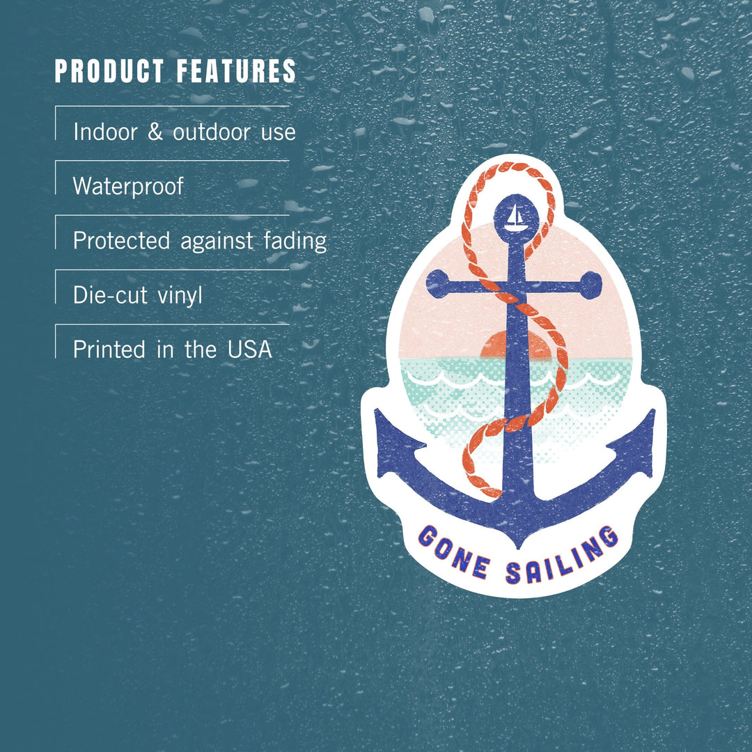 Dockside Collection, Gone Sailing, Anchor, Contour, Vinyl Sticker Sticker Lantern Press