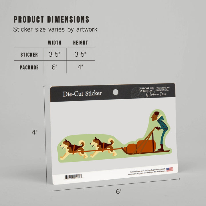 Dog Sledding, Geometric, Contour, Lantern Press Artwork, Vinyl Sticker - Lantern Press