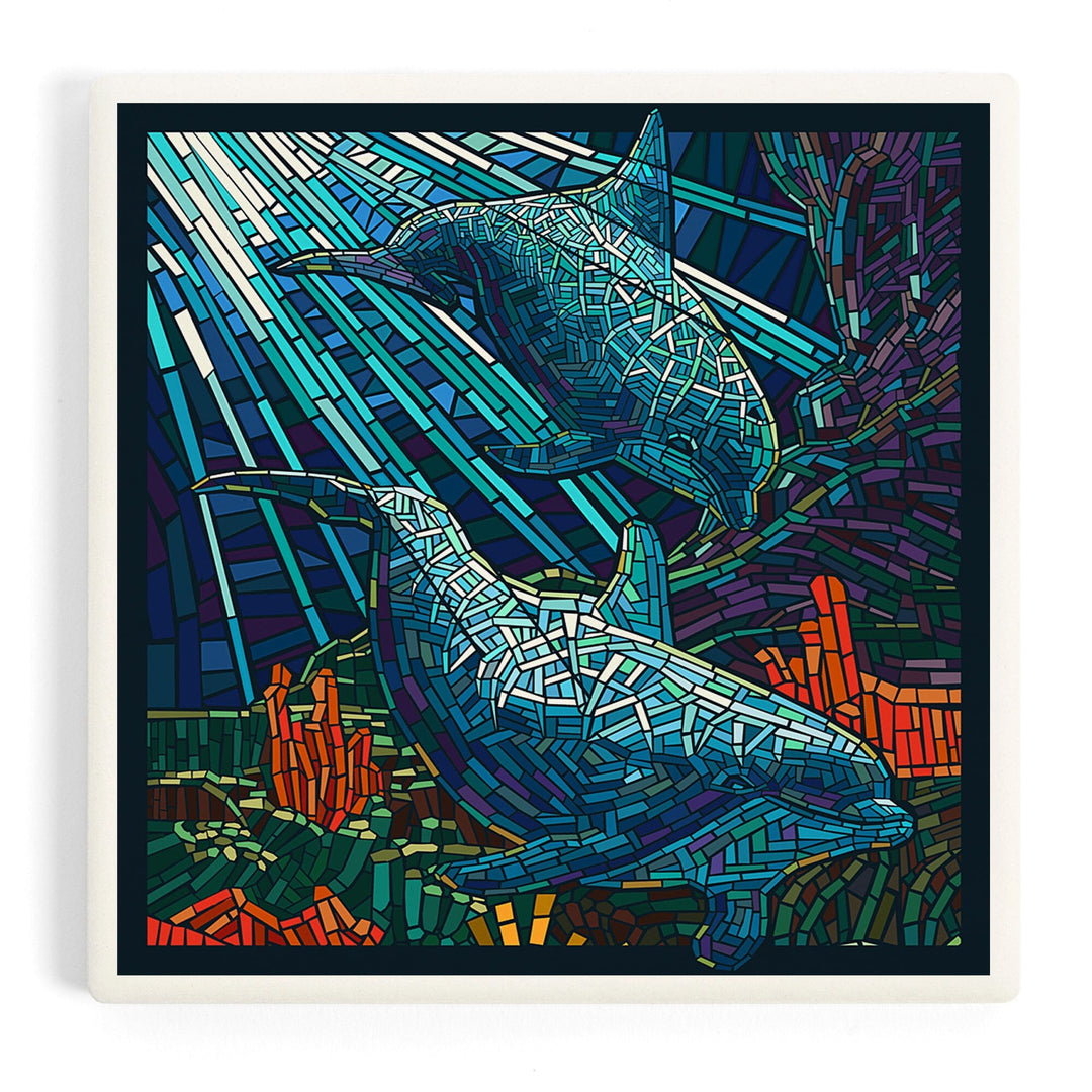 Dolphin, Paper Mosaic, Coasters Coasters Lantern Press Coaster