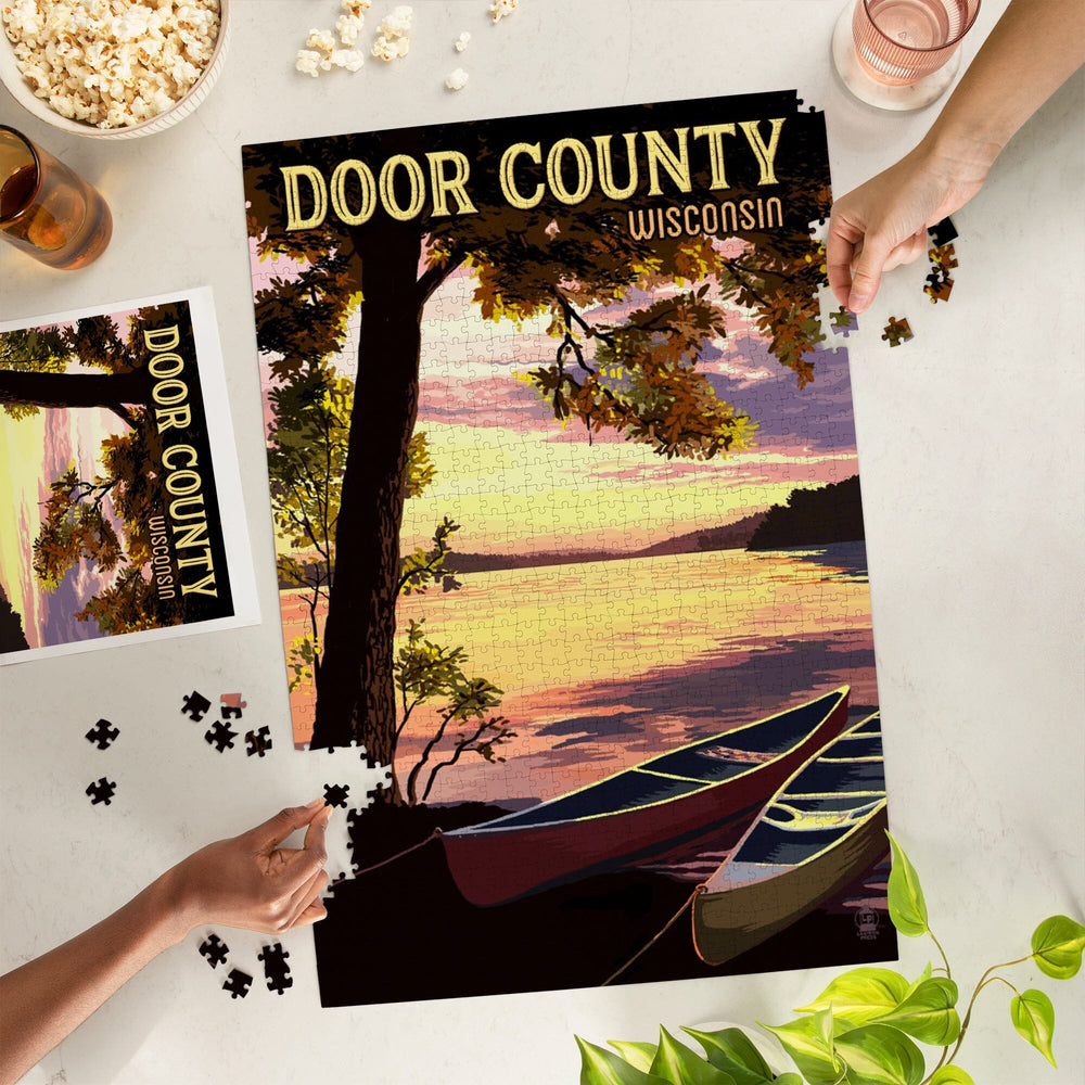 Door County, Wisconsin, Canoe and Lake at Sunset, Jigsaw Puzzle Puzzle Lantern Press