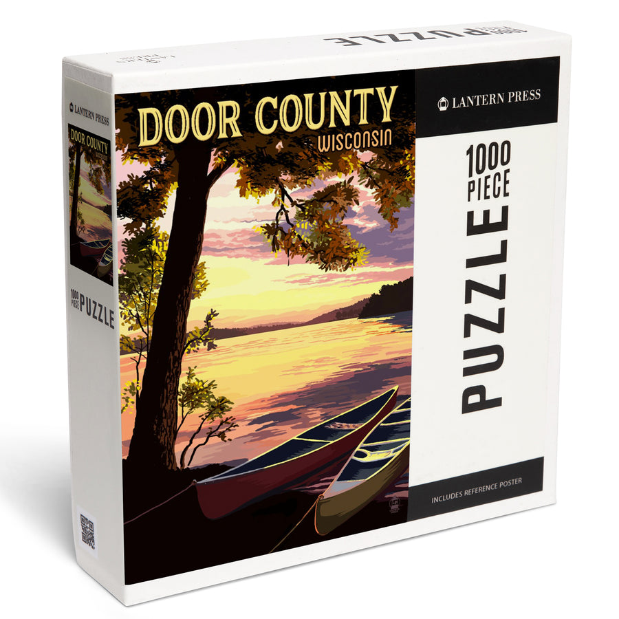 Door County, Wisconsin, Canoe and Lake at Sunset, Jigsaw Puzzle Puzzle Lantern Press