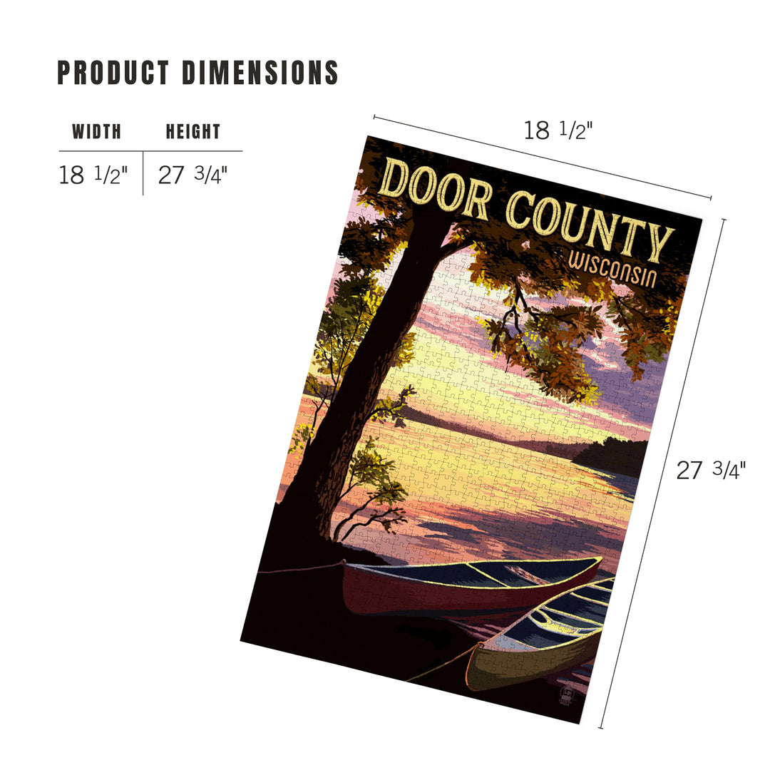 Door County, Wisconsin, Canoe and Lake at Sunset, Jigsaw Puzzle Puzzle Lantern Press