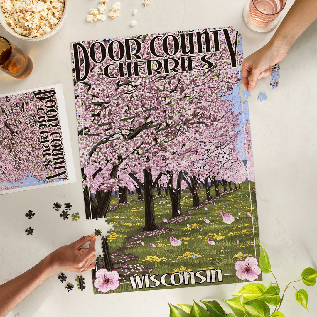 Door County, Wisconsin, Cherry Blossoms, Jigsaw Puzzle Puzzle Lantern Press