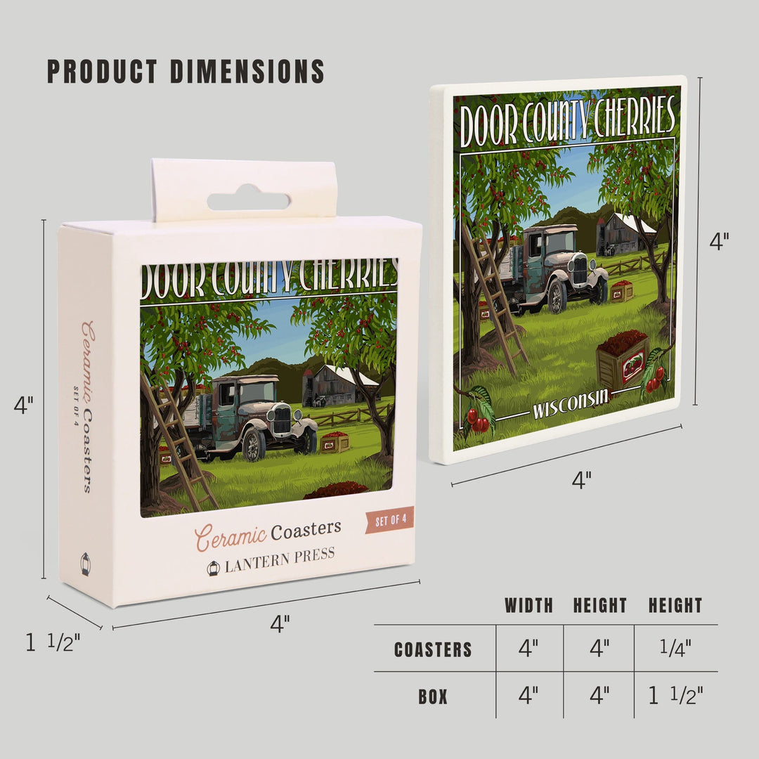 Door County, Wisconsin, Cherry Harvest, Coasters Coasters Lantern Press