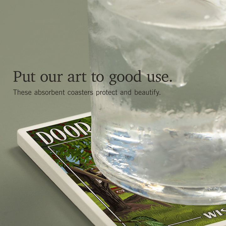 Door County, Wisconsin, Cherry Harvest, Coasters Coasters Lantern Press