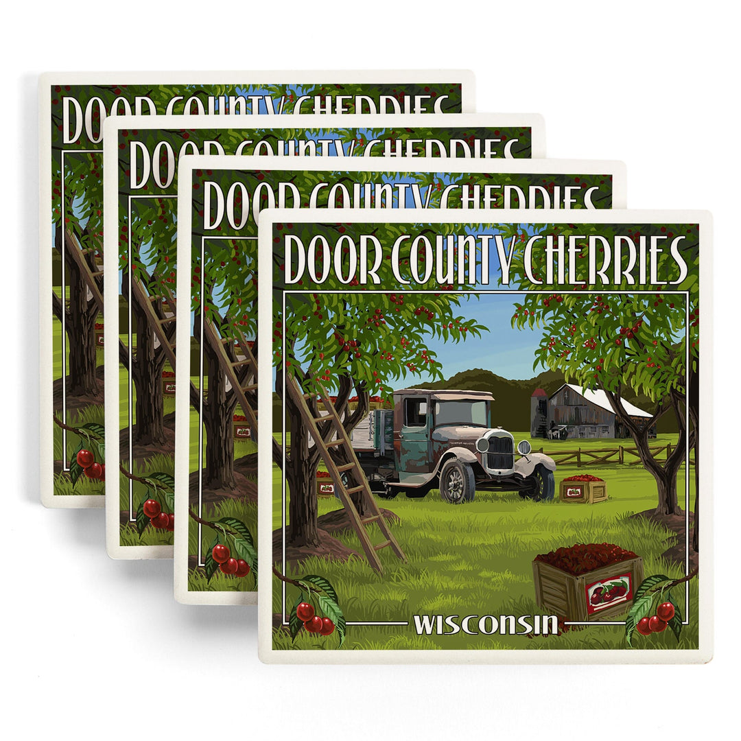 Door County, Wisconsin, Cherry Harvest, Coasters Coasters Lantern Press