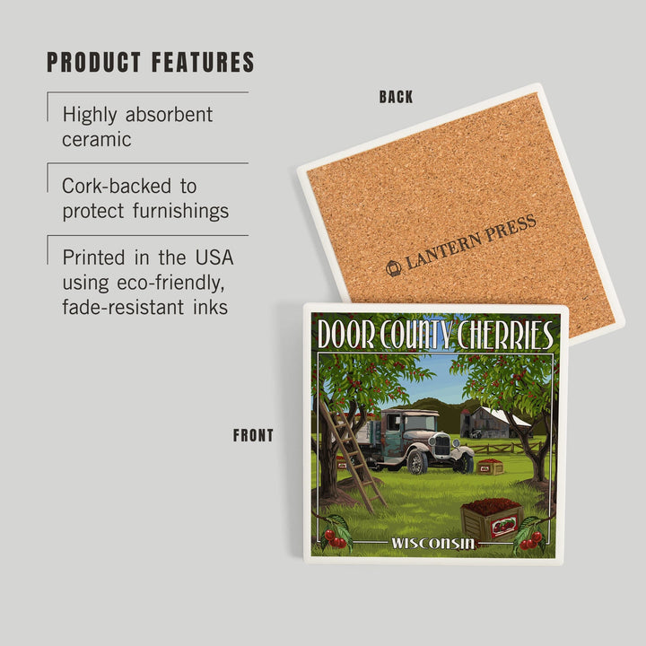 Door County, Wisconsin, Cherry Harvest, Coasters Coasters Lantern Press