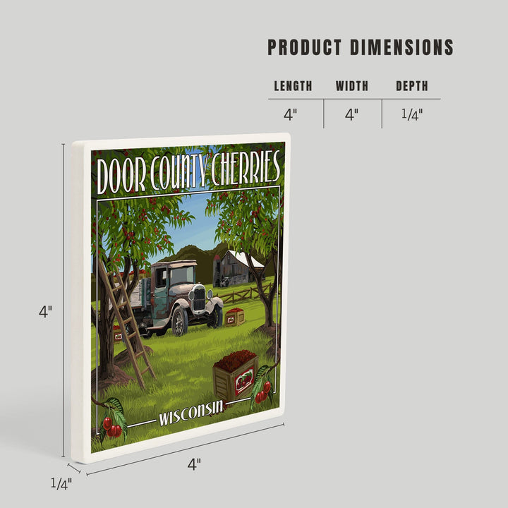 Door County, Wisconsin, Cherry Harvest, Coasters Coasters Lantern Press