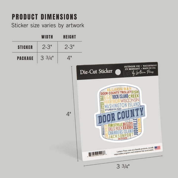 Door County, Wisconsin, Door County Trolley, Rustic Typography, Contour, Lantern Press Artwork, Vinyl Sticker - Lantern Press