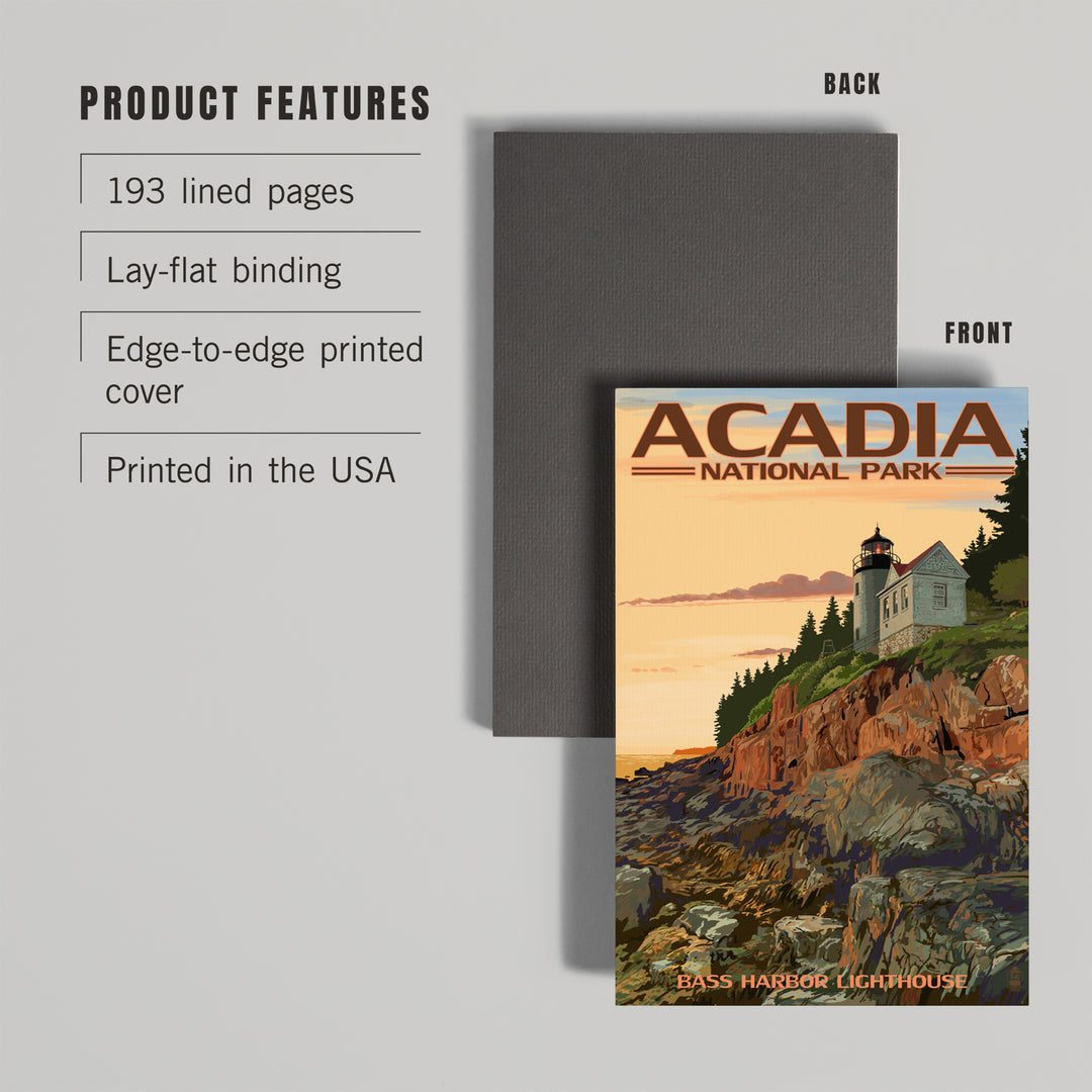 Lined 6x9 Journal, Acadia National Park, Maine, Bass Harbor Lighthouse, Lay Flat, 193 Pages, FSC paper