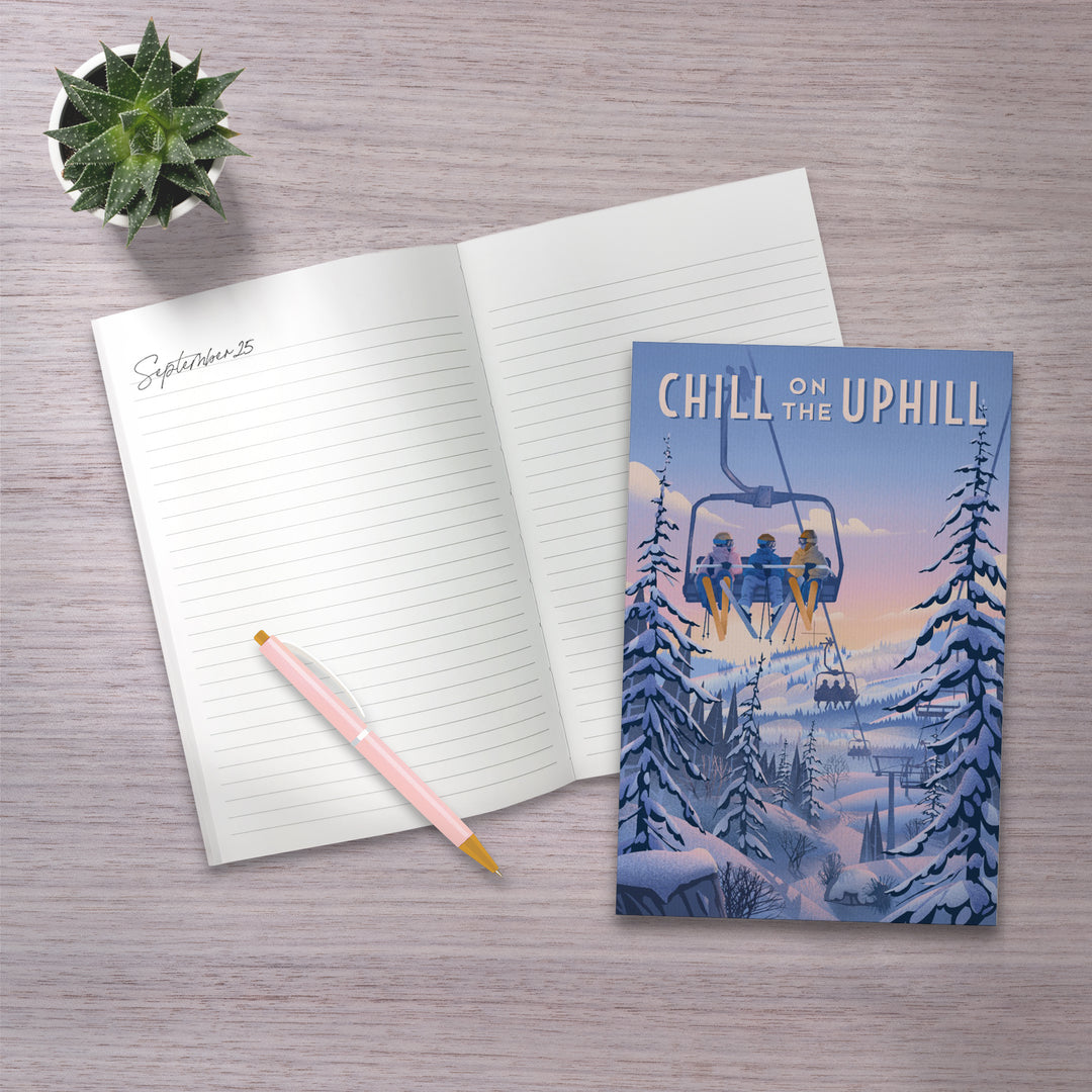 Lined 6x9 Journal, Chill on the Uphill, Ski Lift, Lay Flat, 193 Pages, FSC paper