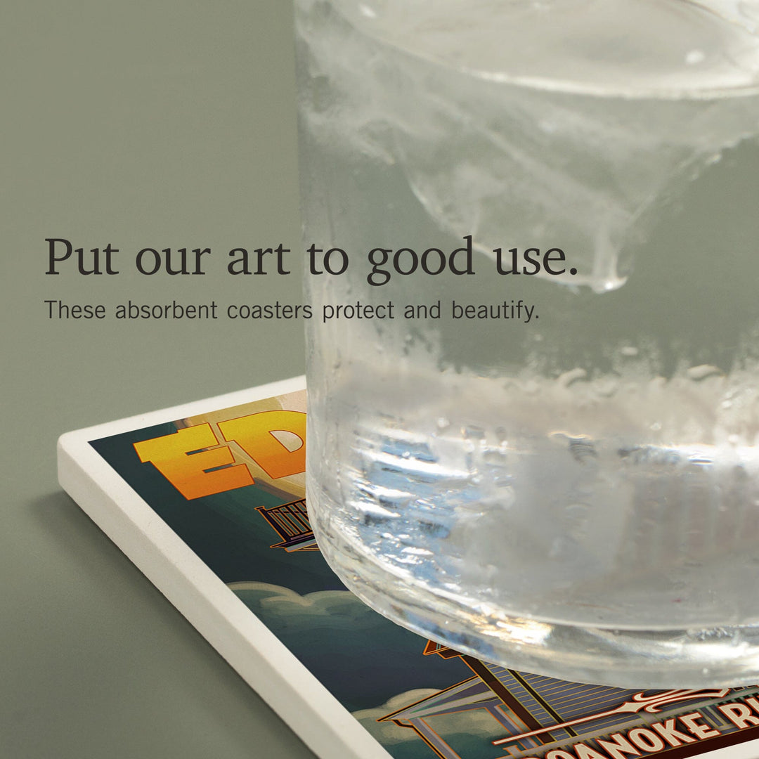 Edenton, North Carolina, Lighthouse and Moon, Roanoke River Lighthouse, Coasters Coasters Lantern Press