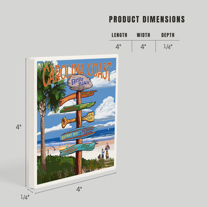 Edisto Beach, South Carolina, Destinations Sign, Coasters Coasters Lantern Press