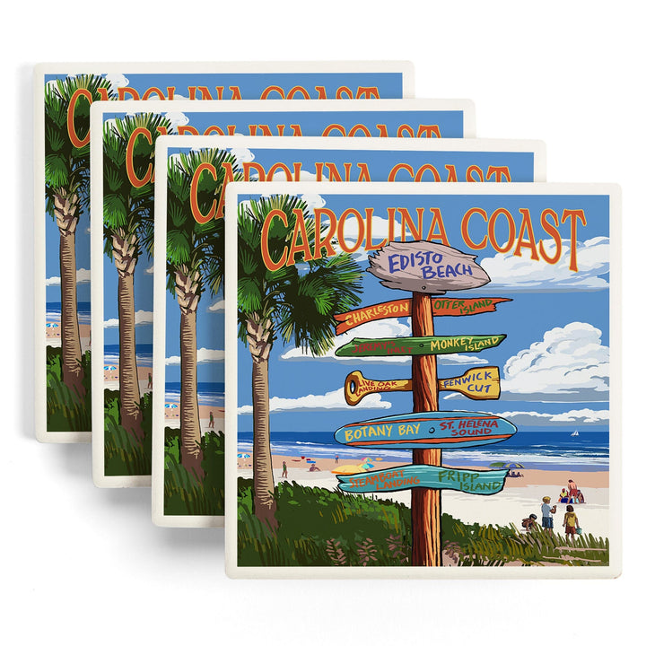 Edisto Beach, South Carolina, Destinations Sign, Coasters Coasters Lantern Press