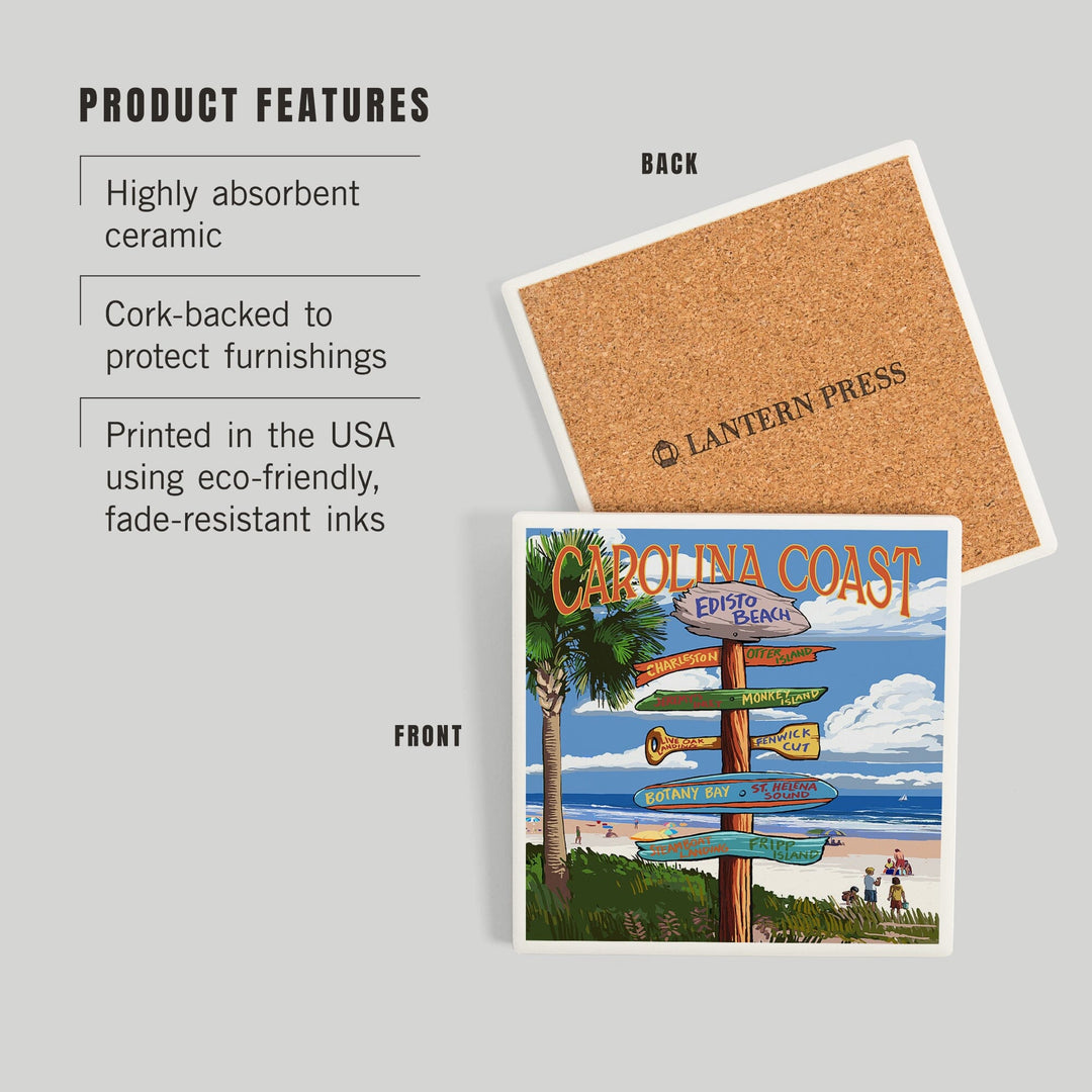 Edisto Beach, South Carolina, Destinations Sign, Coasters Coasters Lantern Press
