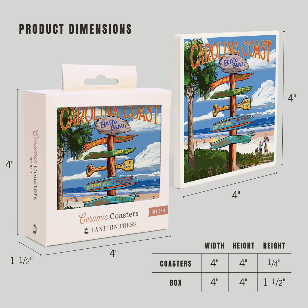 Edisto Beach, South Carolina, Destinations Sign, Coasters Coasters Lantern Press