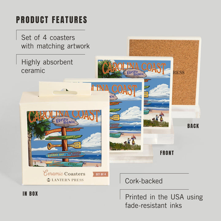 Edisto Beach, South Carolina, Destinations Sign, Coasters Coasters Lantern Press