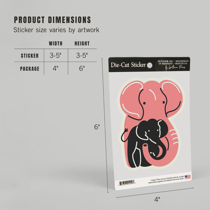 Elephant, Animal Families Collection, Contour, Lantern Press Artwork, Vinyl Sticker - Lantern Press