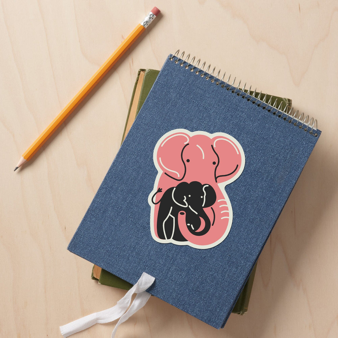 Elephant, Animal Families Collection, Contour, Lantern Press Artwork, Vinyl Sticker - Lantern Press