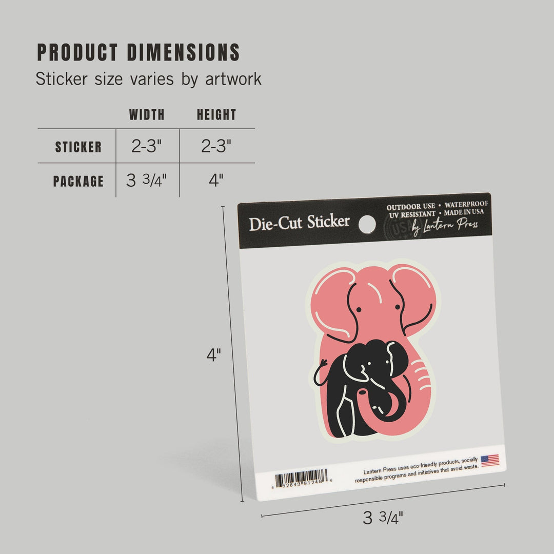 Elephant, Animal Families Collection, Contour, Lantern Press Artwork, Vinyl Sticker - Lantern Press