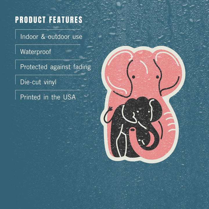 Elephant, Animal Families Collection, Contour, Lantern Press Artwork, Vinyl Sticker - Lantern Press