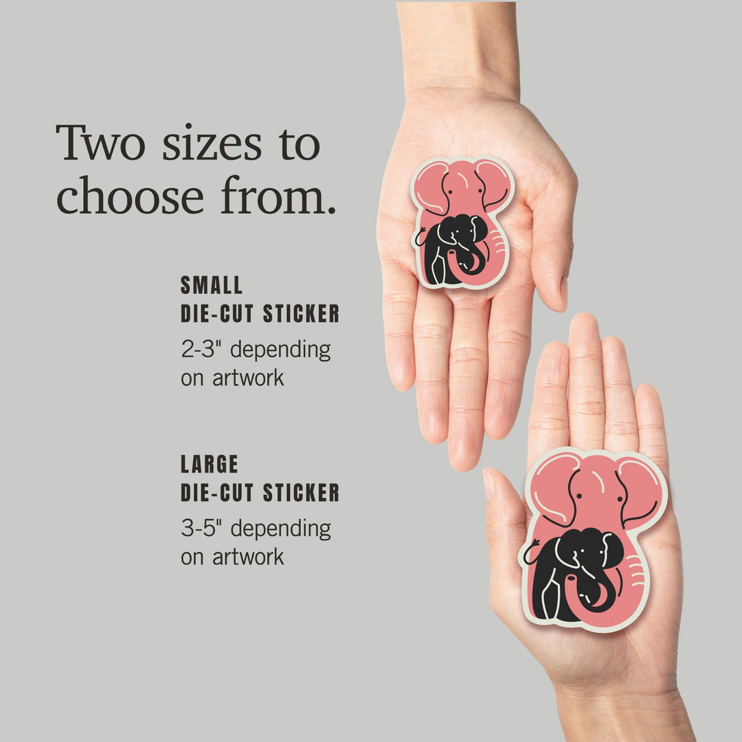 Elephant, Animal Families Collection, Contour, Lantern Press Artwork, Vinyl Sticker - Lantern Press
