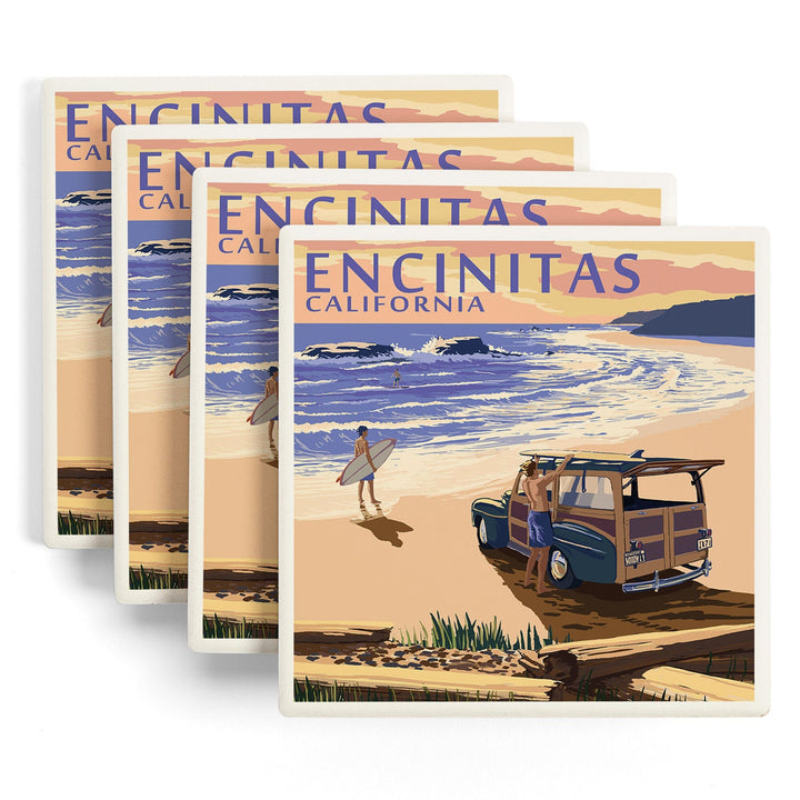 Encinitas, California, Woody on Beach, Coasters Coasters Lantern Press
