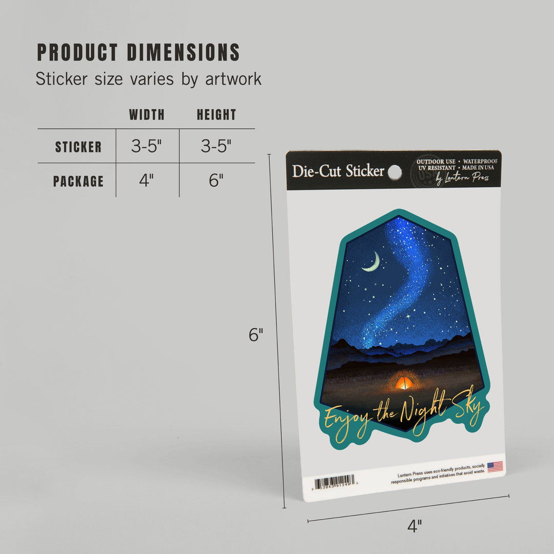 Enjoy the Night Sky, Tent & Night Sky, Mid-Century Style, Contour, Lantern Press Artwork, Vinyl Sticker - Lantern Press